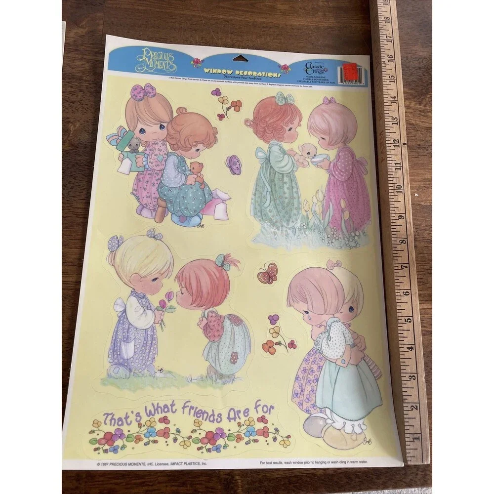 Vintage Precious Moments Vinyl Window Clings Easter & Friends Lot Of 2 New Old